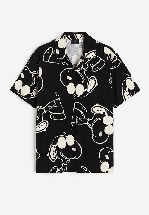 H&M - Regular fit terry polo shirt - black/snoopy