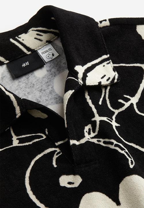H&M - Regular fit terry polo shirt - black/snoopy