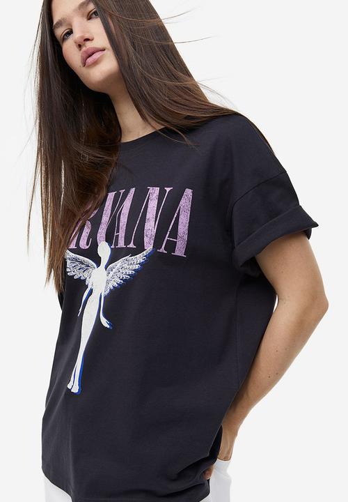 H&M - Oversized printed t-shirt - dark grey/nirvana