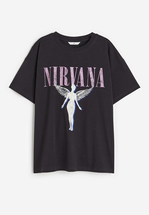H&M - Oversized printed t-shirt - dark grey/nirvana