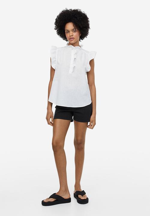 H&M - Frill-trimmed linen-blend blouse - white
