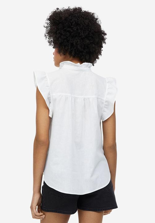 H&M - Frill-trimmed linen-blend blouse - white