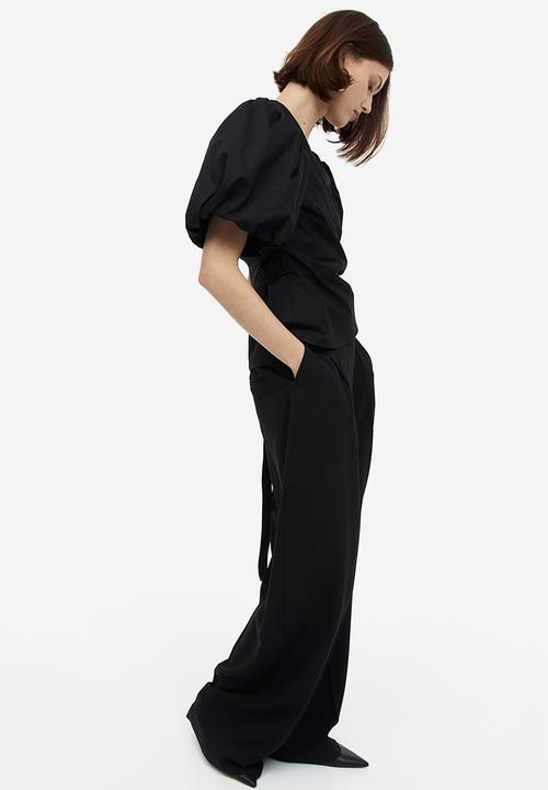 H&M - Balloon-sleeved wrap blouse - black