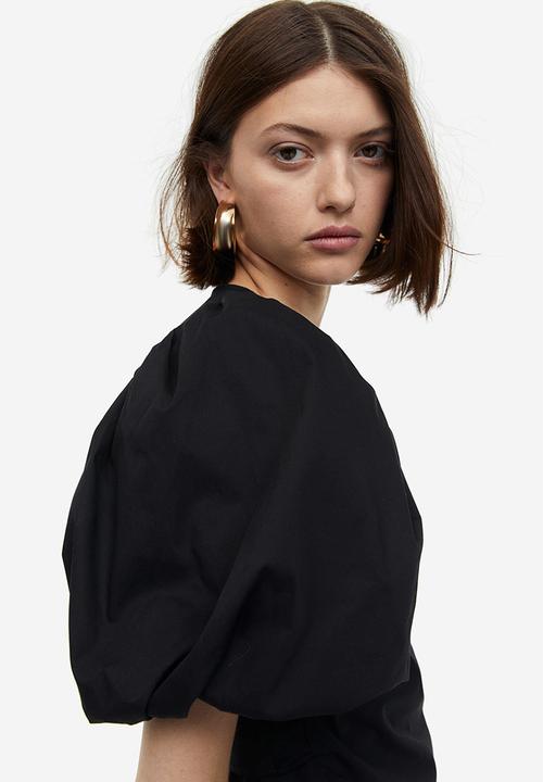H&M - Balloon-sleeved wrap blouse - black