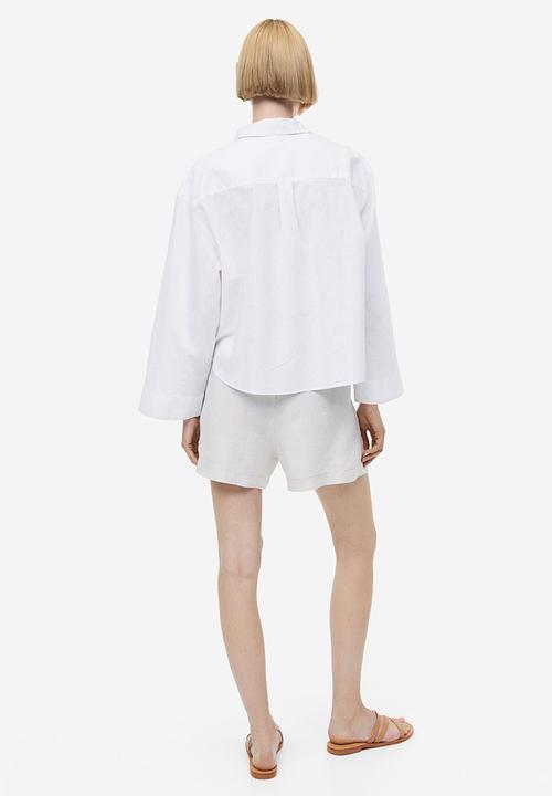 H&M - Linen-blend pop-over shirt - white
