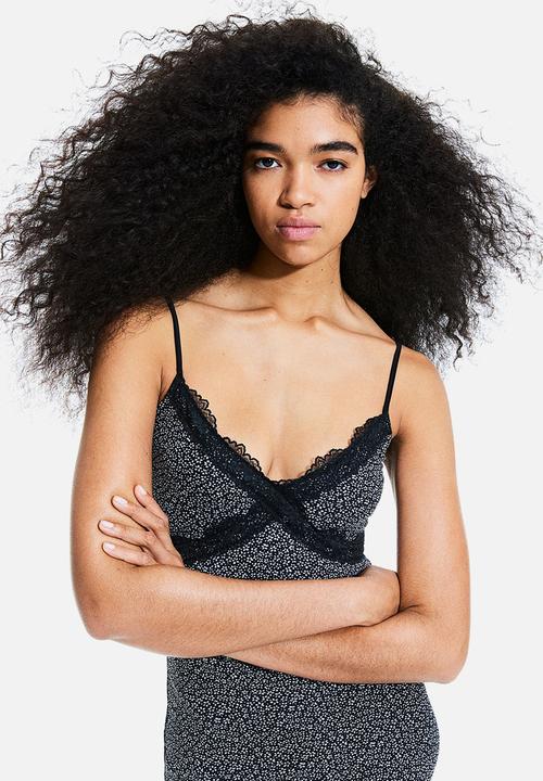 H&M - Lace-trimmed mesh dress - black floral