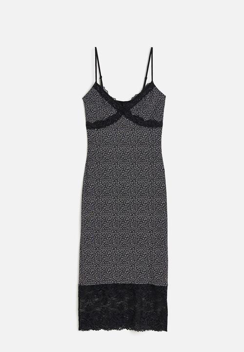 H&M - Lace-trimmed mesh dress - black floral