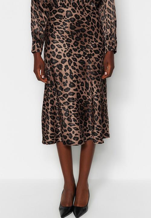 Trendyol - Premium animal print midi skirt - brown