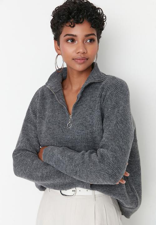 Trendyol - Soft textured zip-up sweater - anthracite