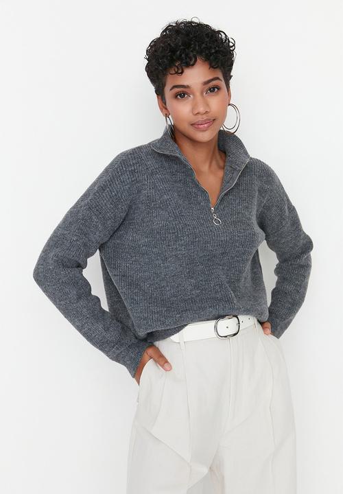 Trendyol - Soft textured zip-up sweater - anthracite