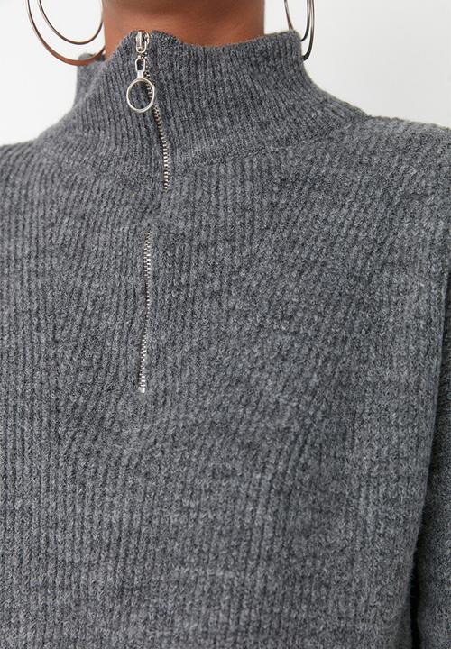 Trendyol - Soft textured zip-up sweater - anthracite