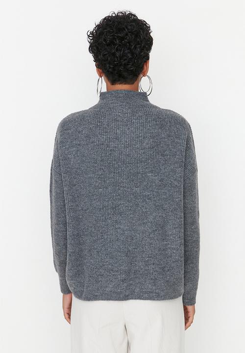 Trendyol - Soft textured zip-up sweater - anthracite