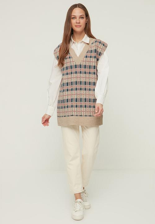 Trendyol - Modest v-neck knitwear sweater - stone