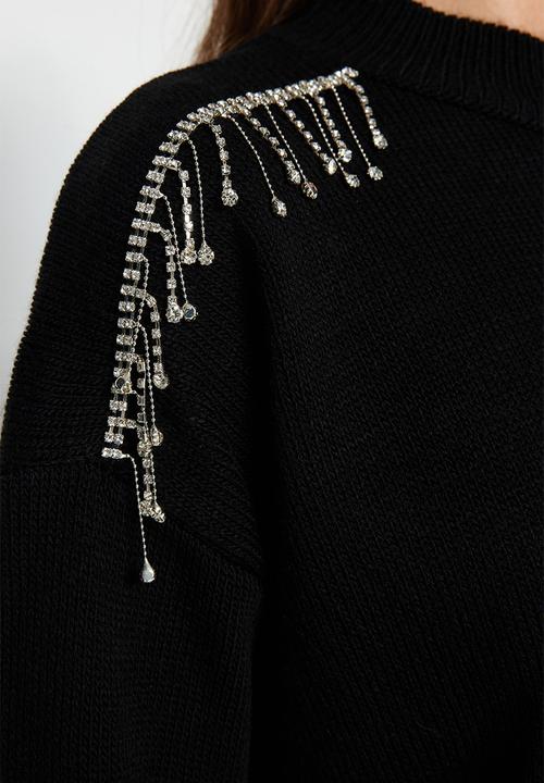 Trendyol - Stone detailed crew neck sweater - black