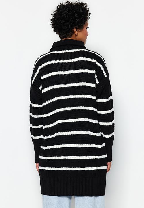 Trendyol - Striped zippered collar sweater - black
