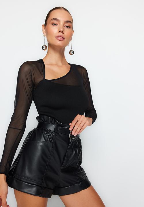 Trendyol - Mesh asymmetrical neck top - black