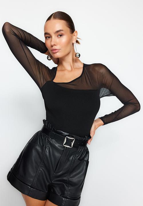 Trendyol - Mesh asymmetrical neck top - black