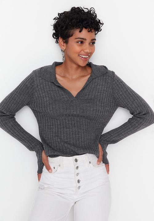 Trendyol - Polo collar sweater - anthracite