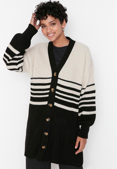 Trendyol - Modest striped cardigan - black/white