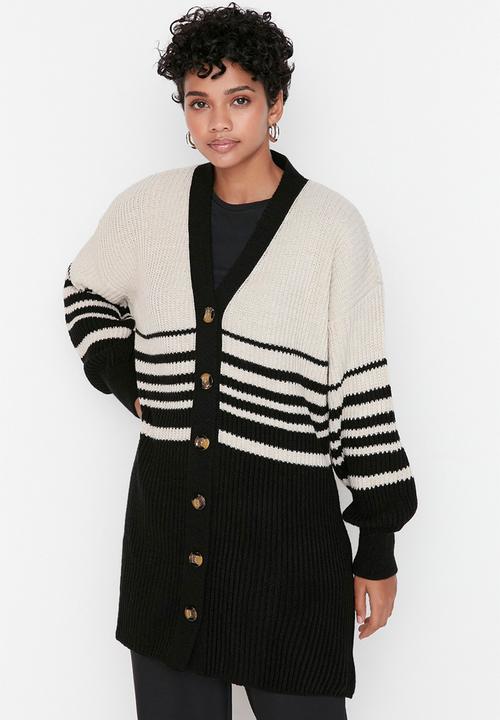 Trendyol - Modest striped cardigan - black/white