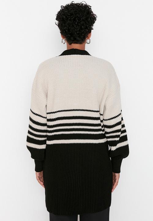 Trendyol - Modest striped cardigan - black/white