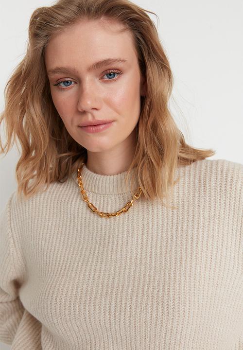 Trendyol - Soft textured oversized basic sweater - stone