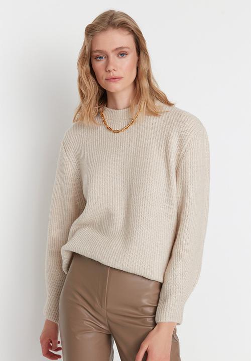 Trendyol - Soft textured oversized basic sweater - stone