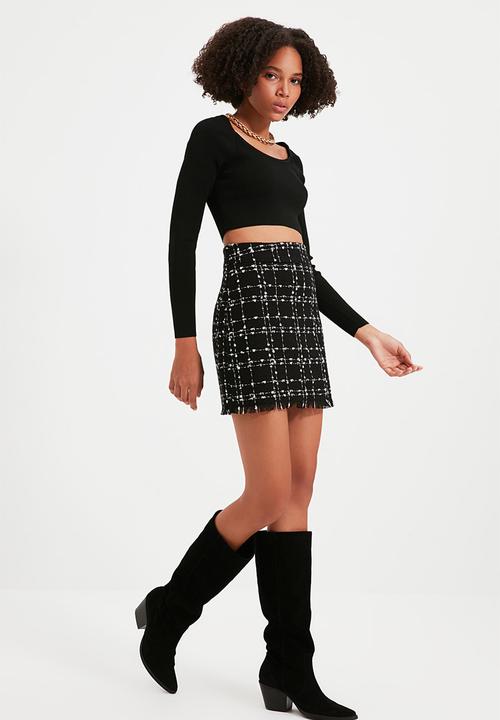 Trendyol - Tweed mini skirt - black