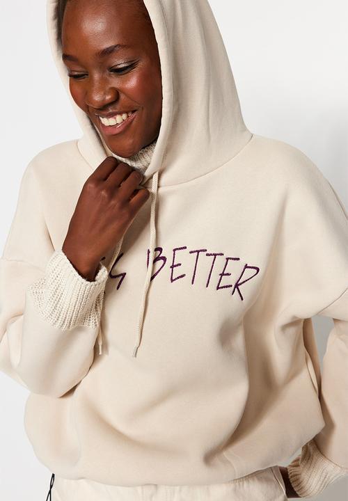 Trendyol - Tricot tape fleece sweatshirt - ecru