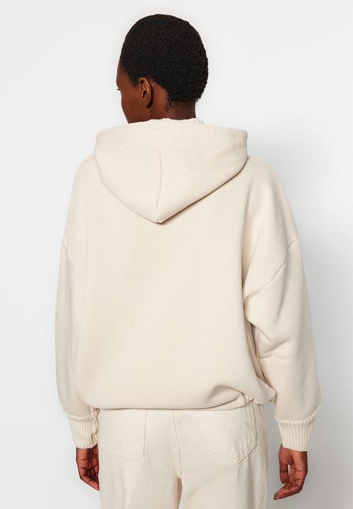 Trendyol - Tricot tape fleece sweatshirt - ecru