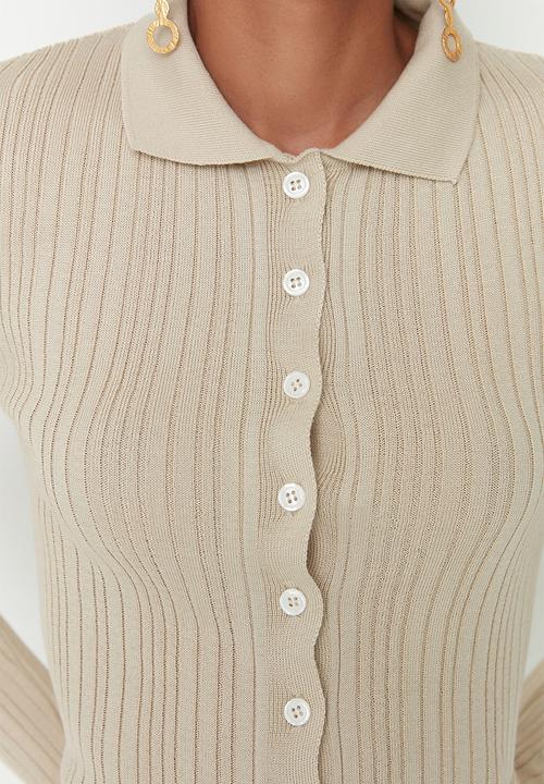 Trendyol - Polo collar cardigan - stone
