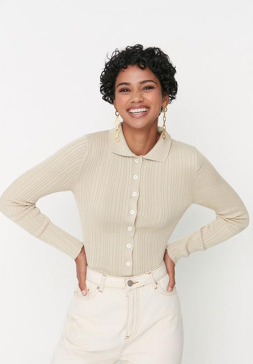 Trendyol - Polo collar cardigan - stone