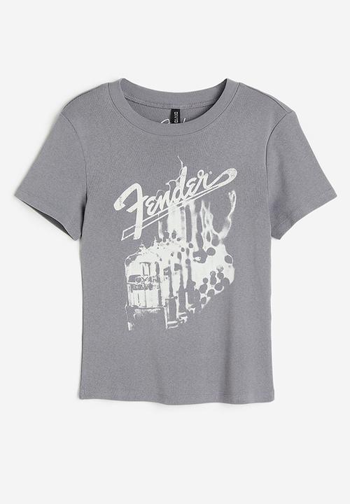 H&M - Printed T-shirt - grey fender guitars