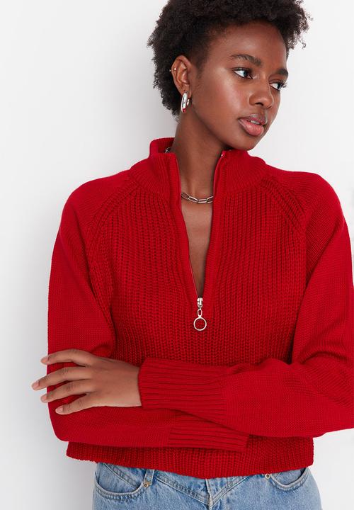 Trendyol - Stand-up collar sweater - red