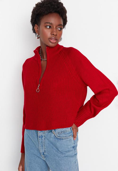 Trendyol - Stand-up collar sweater - red