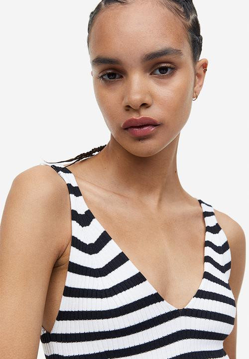 H&M - Rib-knit bodycon dress - black white striped