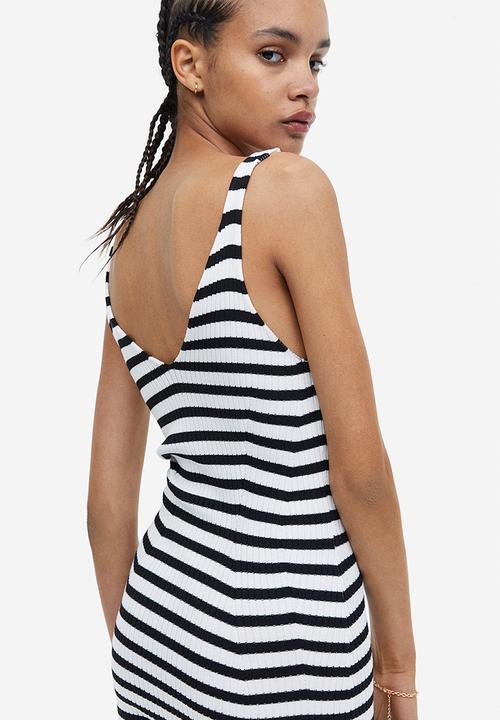 H&M - Rib-knit bodycon dress - black white striped