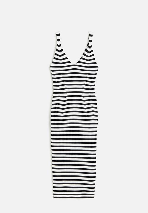 H&M - Rib-knit bodycon dress - black white striped