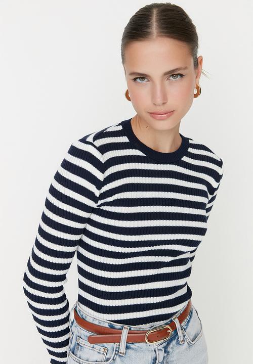 Trendyol - Basic striped sweater - navy & white 