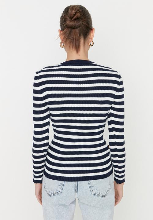 Trendyol - Basic striped sweater - navy & white 
