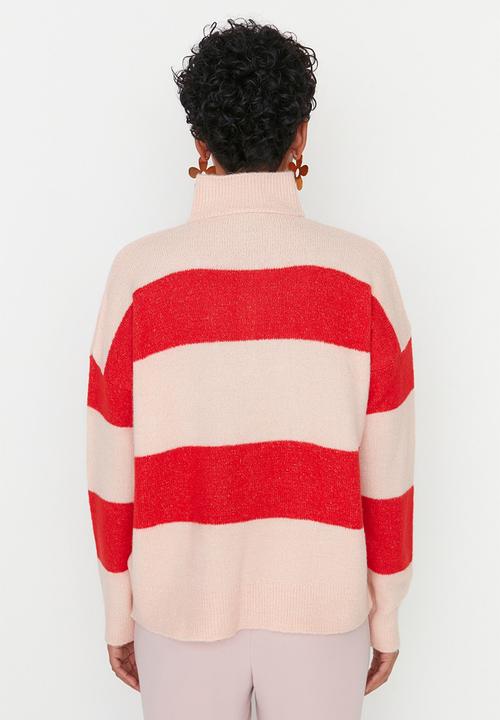 Trendyol - Stand-up collar zippered sweater - pink