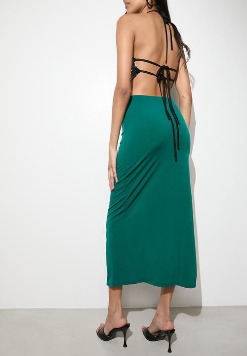 VELVET - Knot detail midi skirt - shaded spruce