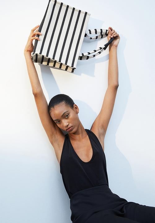 H&M - Cotton-blend shopper - black striped