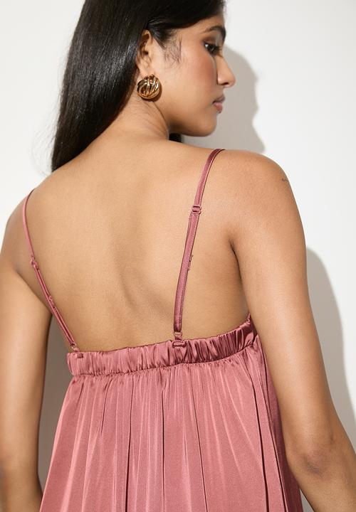 VELVET - Strappy trapeze maxi with pleat detail - deco rose