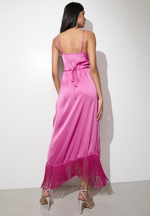 VELVET - Fringe wrap mdi dress - pink