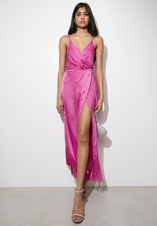 VELVET - Fringe wrap mdi dress - pink
