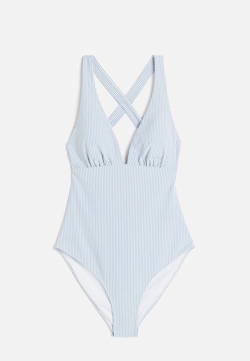 H&M - Padded-cup swimsuit - light blue striped