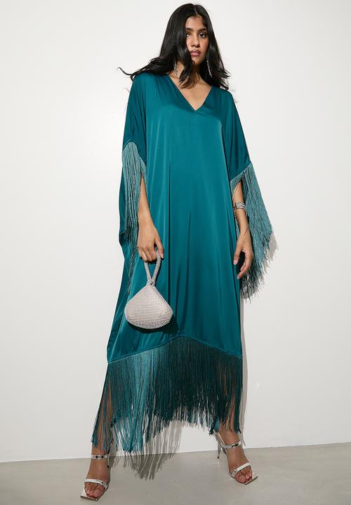 VELVET - Fringe kaftan dress - teal