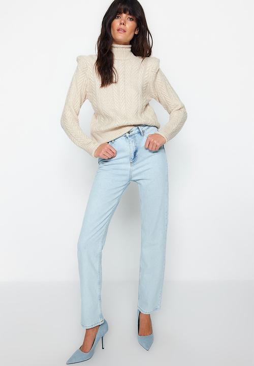 Trendyol - Soft textured shoulder detail sweater - stone