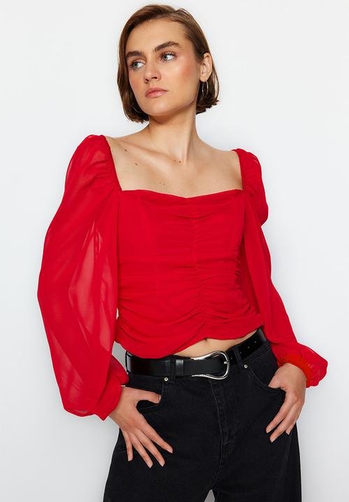 Trendyol - Sweetheart blouse - red